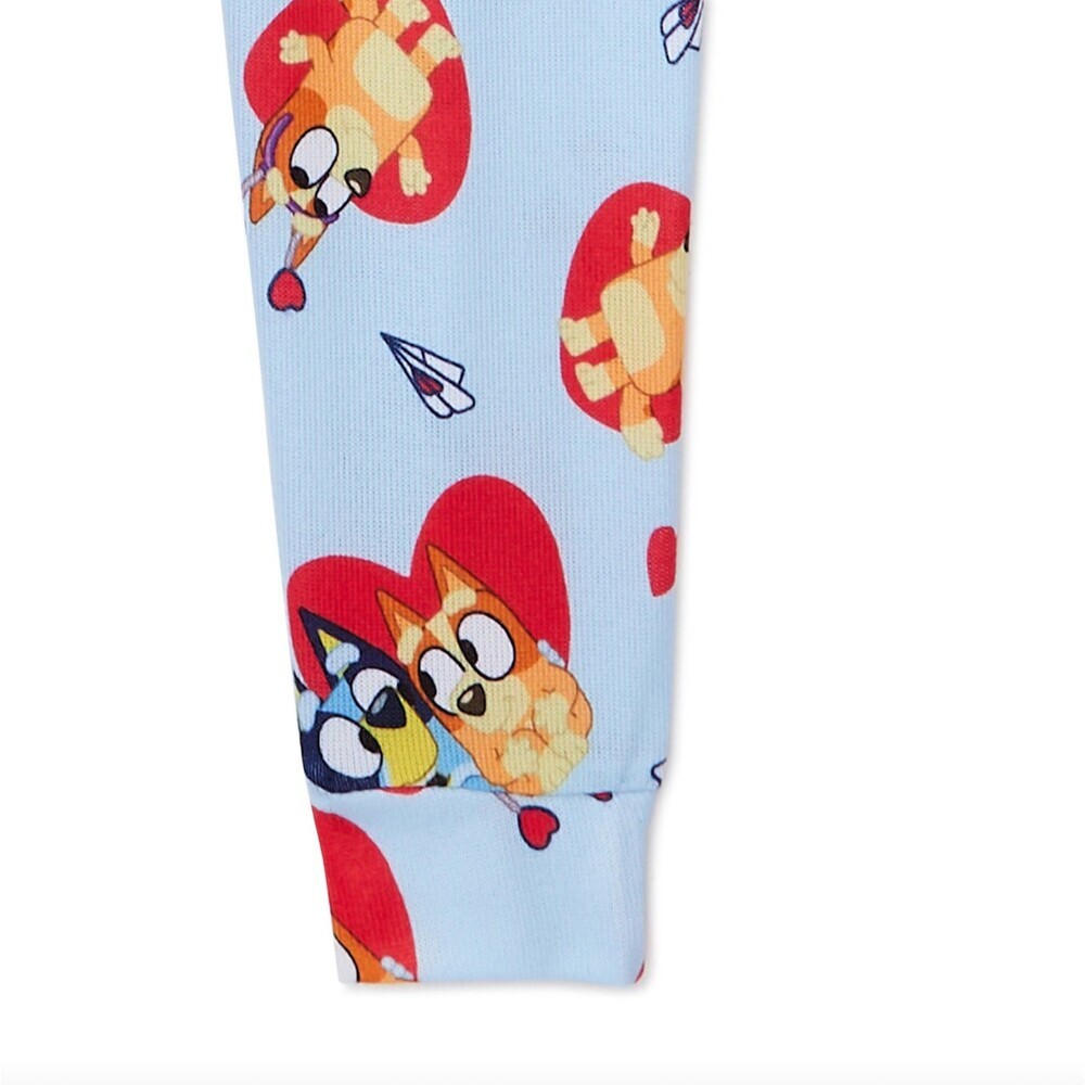 Bluey Valentine's Day Two Piece Toddler Pajama Sets Size 2T or 3T Blue W/ Hearts - Picture 3 of 3